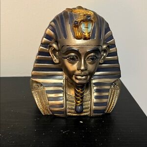 Egyptian Pharaoh Bust Decorative Statue - Blue and Gold Home Art